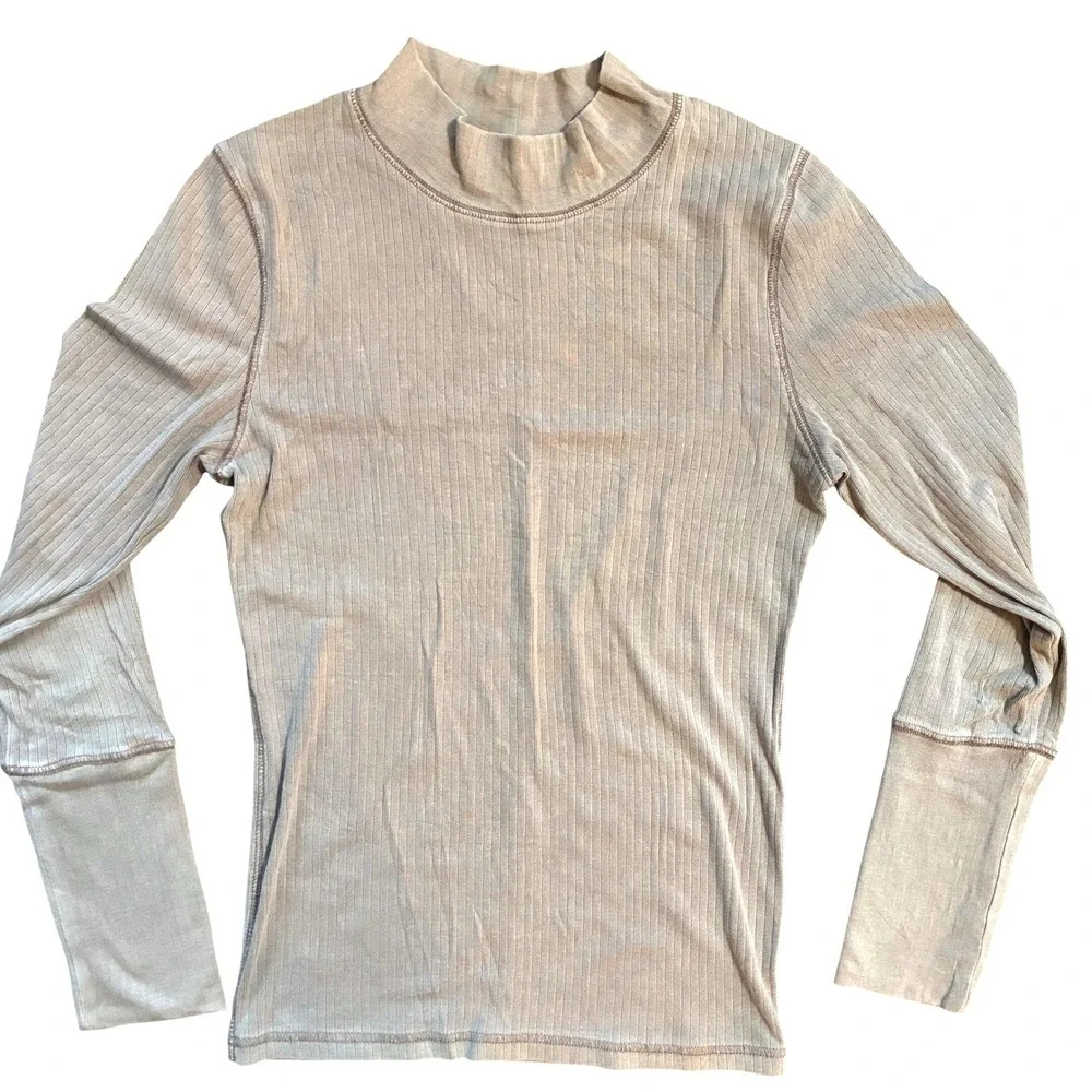 Intimately Free People Rickie Mock Neck Long Sleeve Top Neutral Boho Medium